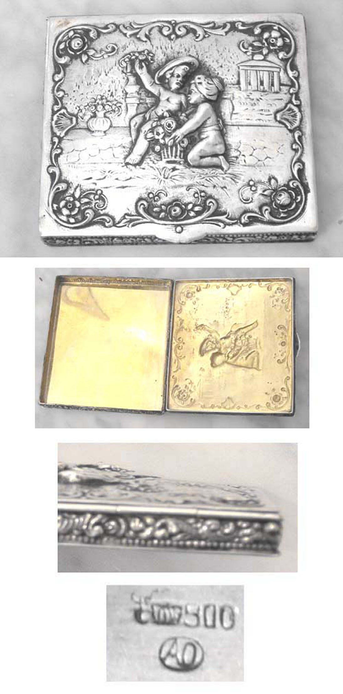 Jugendstil Zigaretten Etui figürlich 800 Silber