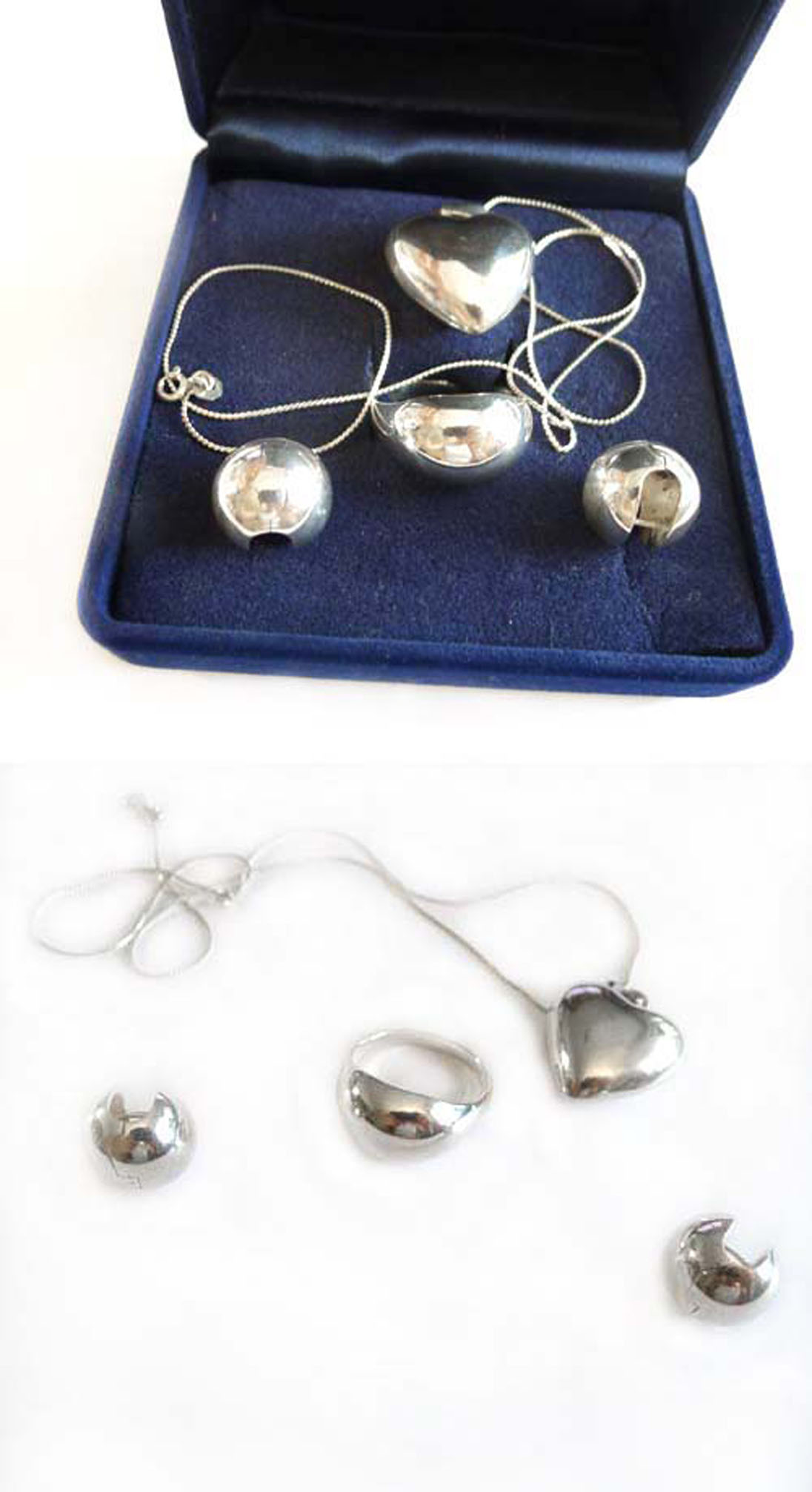 Modernes Set Herz, Kette, Ring und Creolen 925 Silber