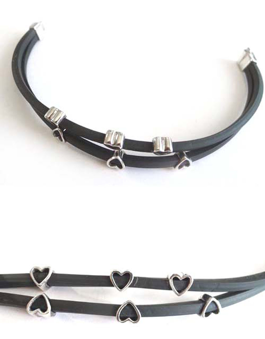 Armband Kautschuk mit 925 Silber Herzen