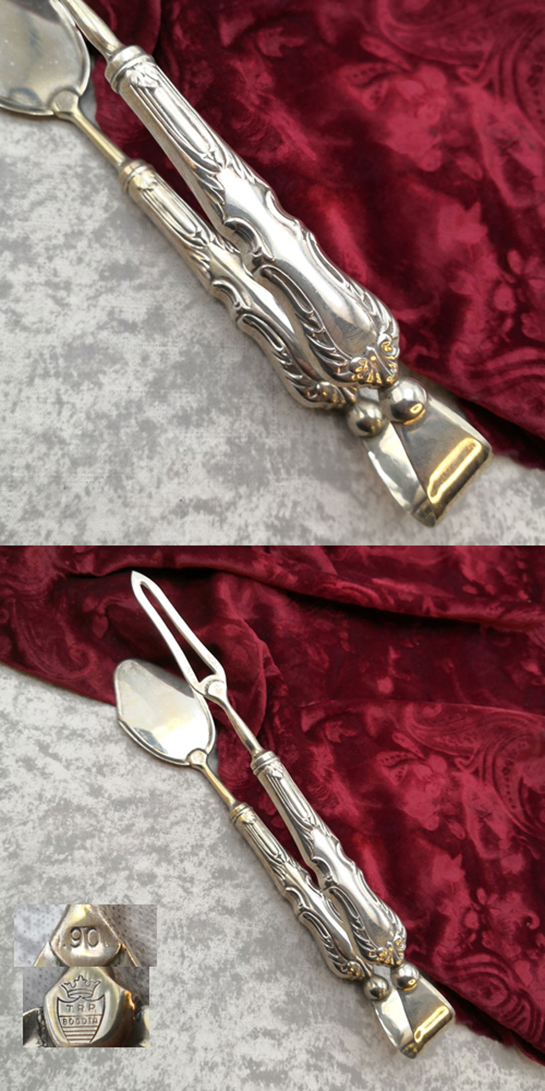 große Gebäckzange mit barockem Dekor 90 versilbert