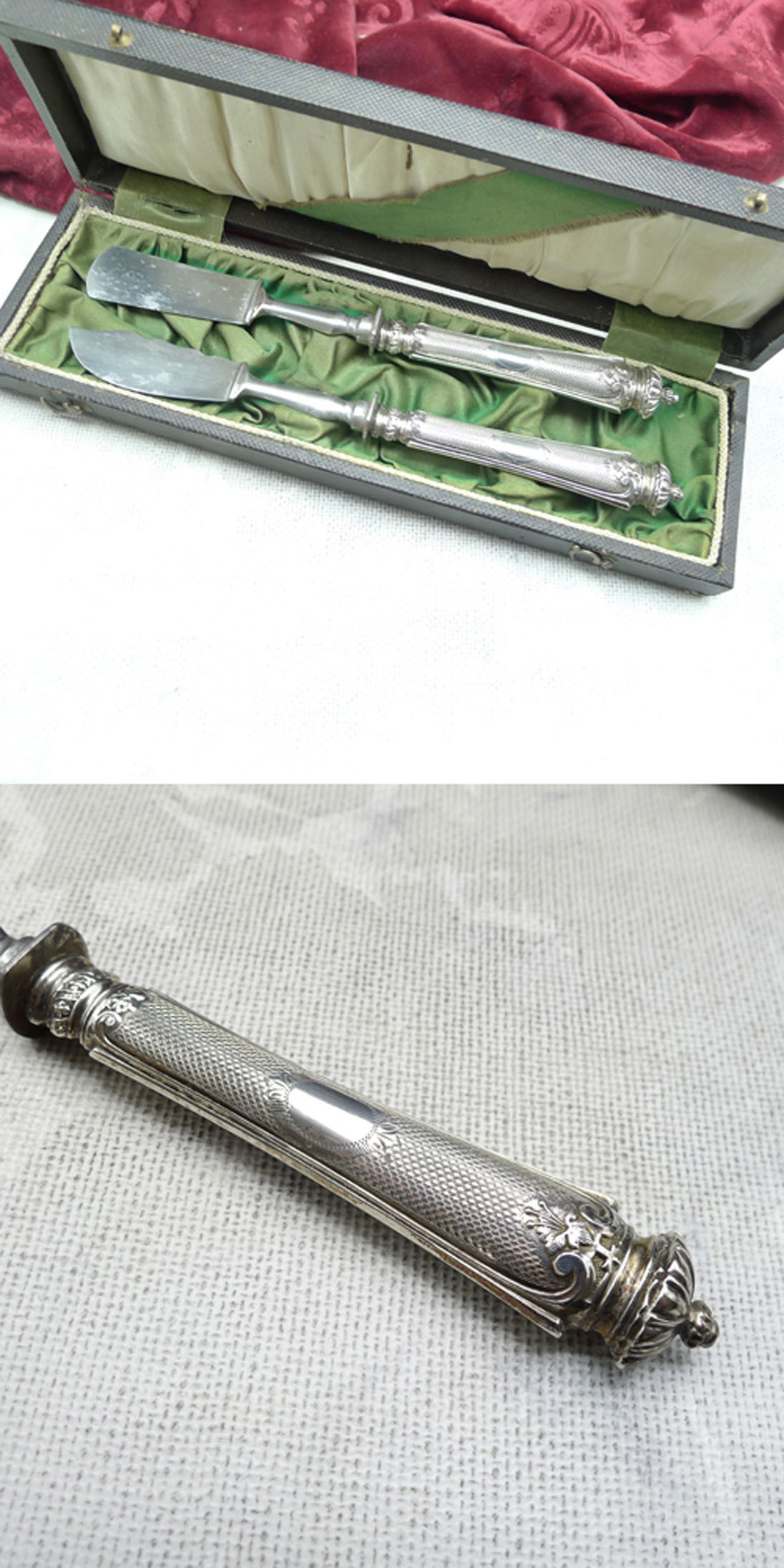 Butter und Käsemesser Heftgriffe historisierend versilbert