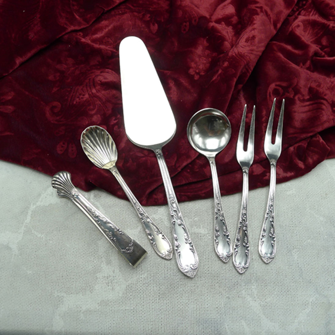 6 Vorlegeteile Rokoko für die Kaffeetafel 90 versilbert