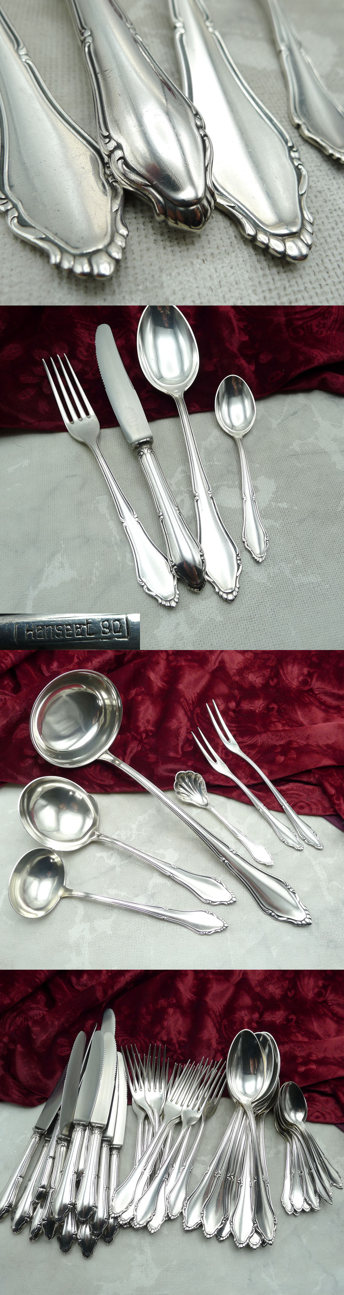 Hanseat 12 Personen Silberbesteck mit Vorlegern 90 versilbert