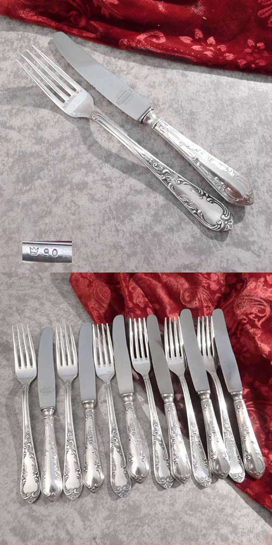 Rokoko Dessertbesteck 6 Personen Kierdorf 90 versilbert