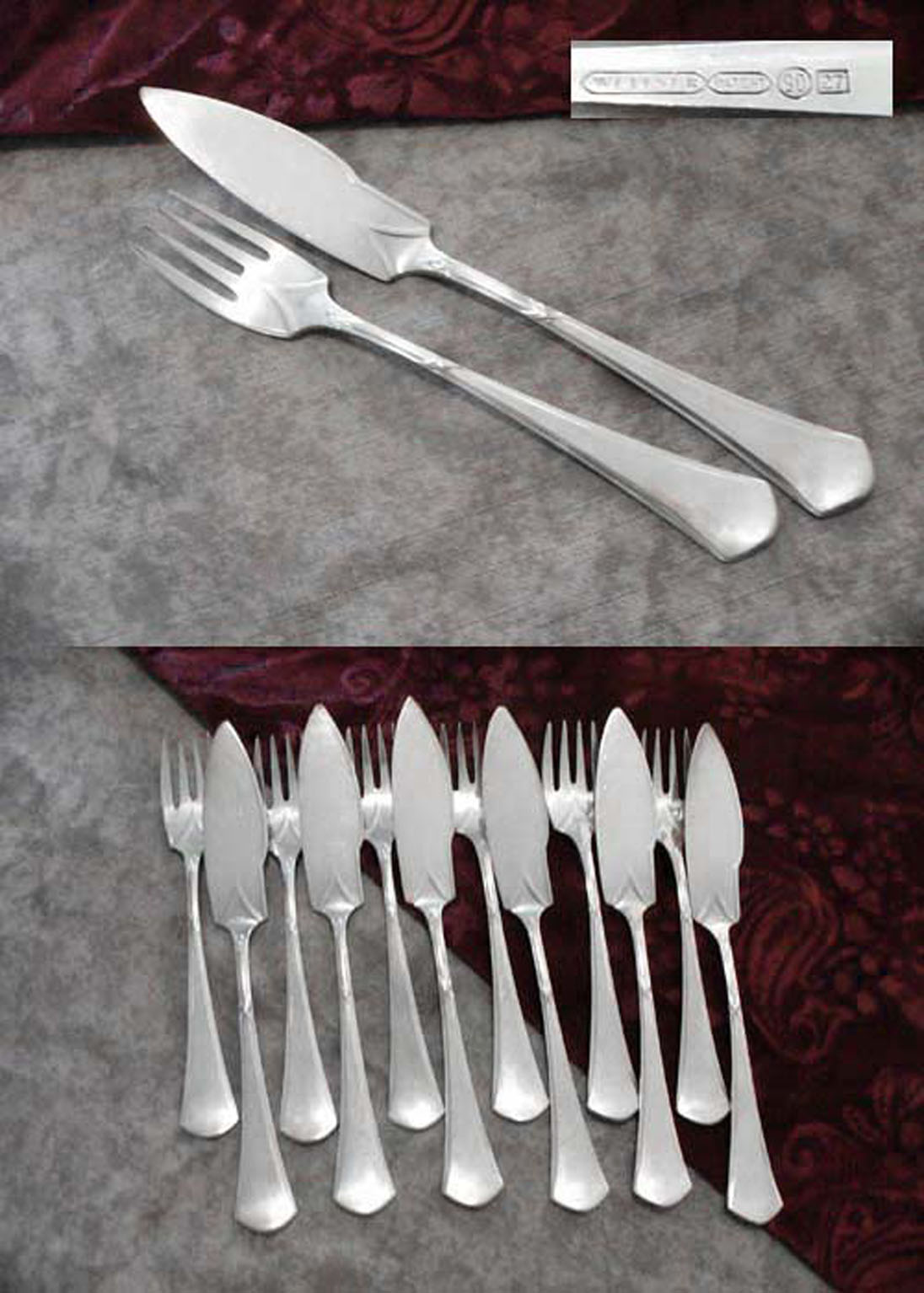 Wellner 210 Jugendstil Fischbesteck 6 Personen 90 versilbert