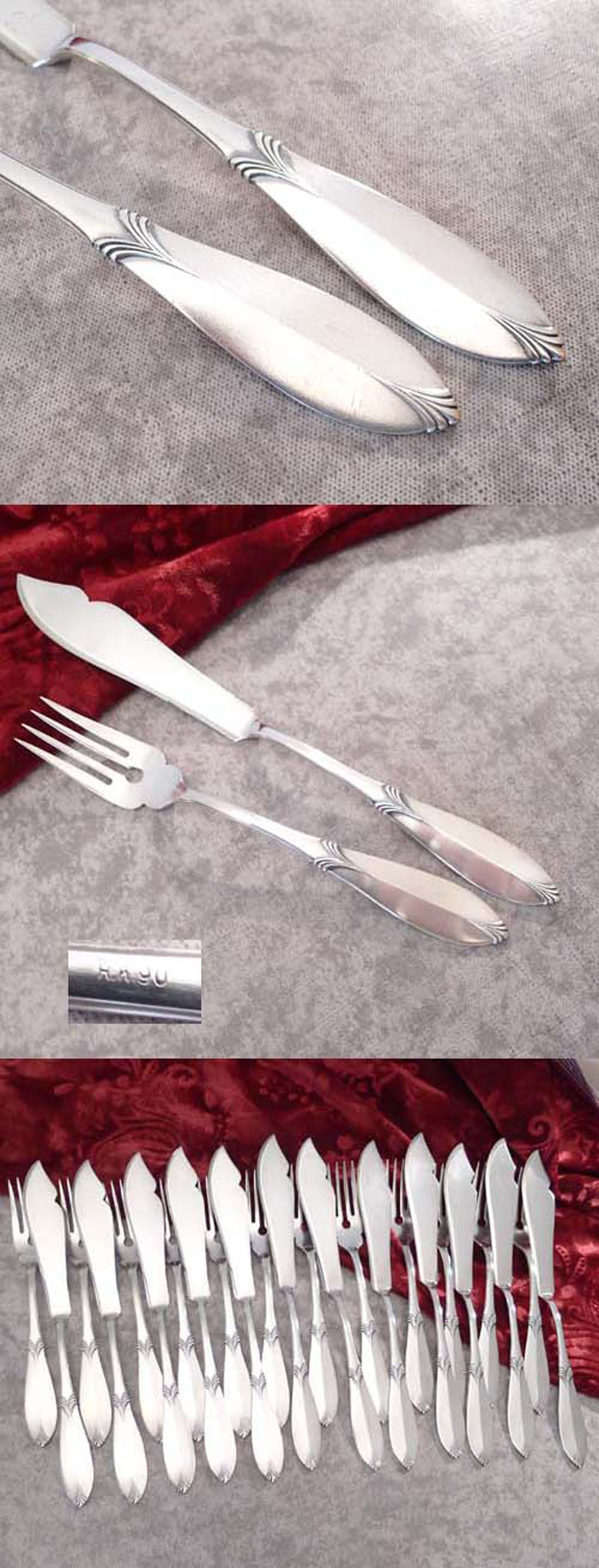 Jugendstil Fischbesteck geometrisch 12 Personen 90 versilbert