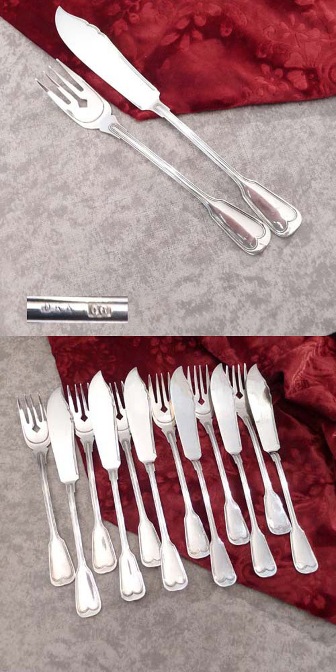 OKA Augsburger Faden Fischbesteck 6 Personen 60 versilbert