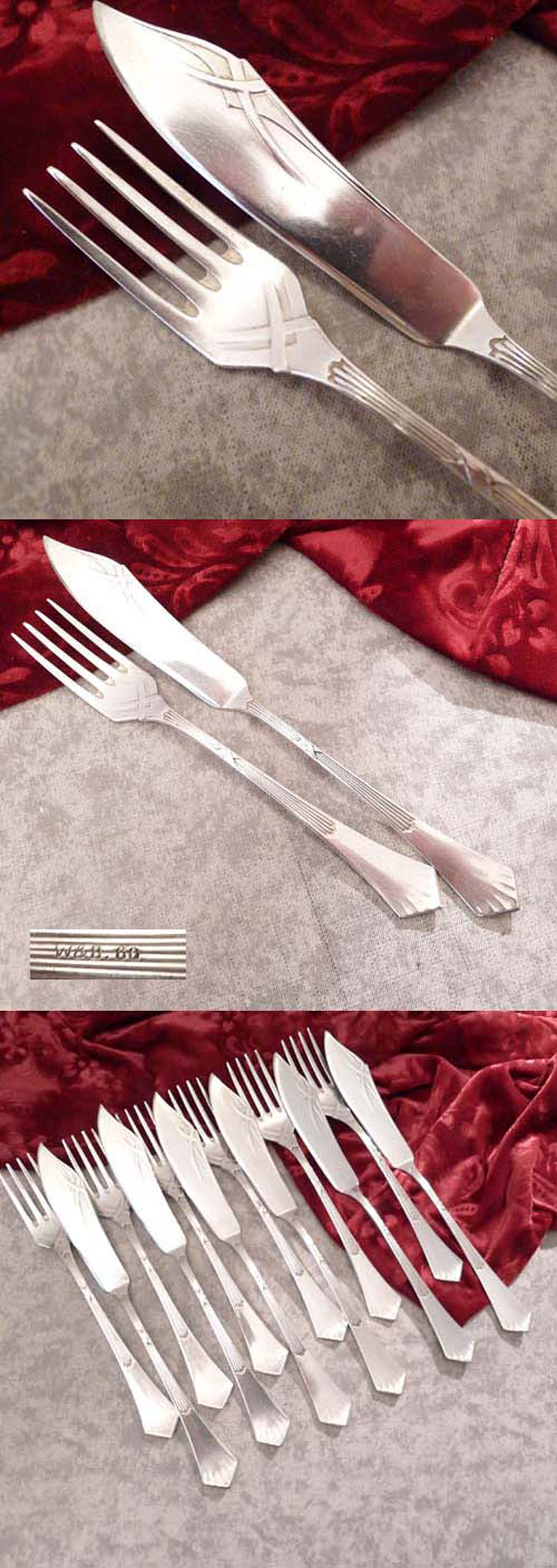 Jugendstil Fischbesteck W&B 6 Personen 60 versilbert