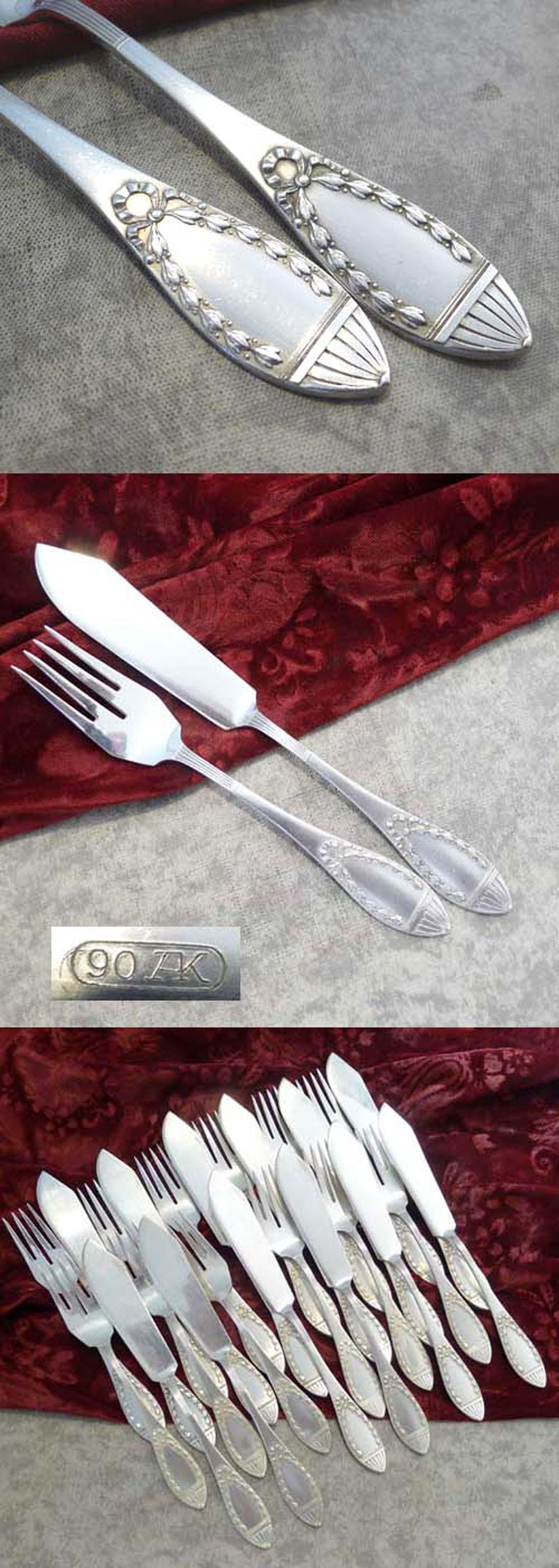 Jugendstil Fischbesteck 12 Personen Künne Altena 90 versilbert