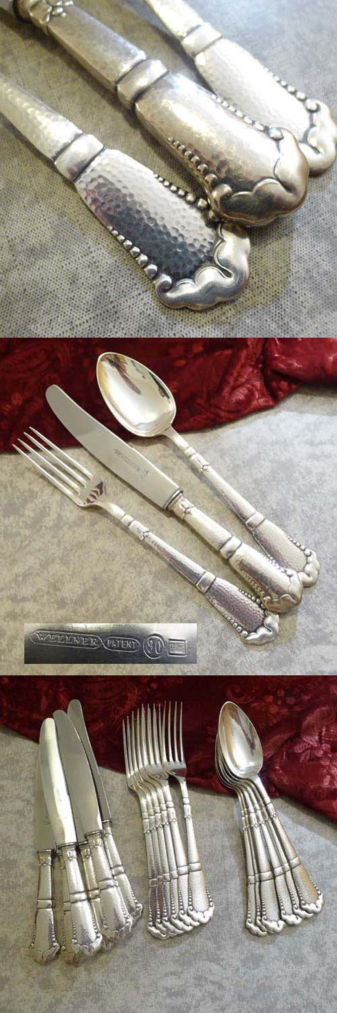 Wellner 344 Hammerschlag Tafelbesteck 6 Personen versilbert