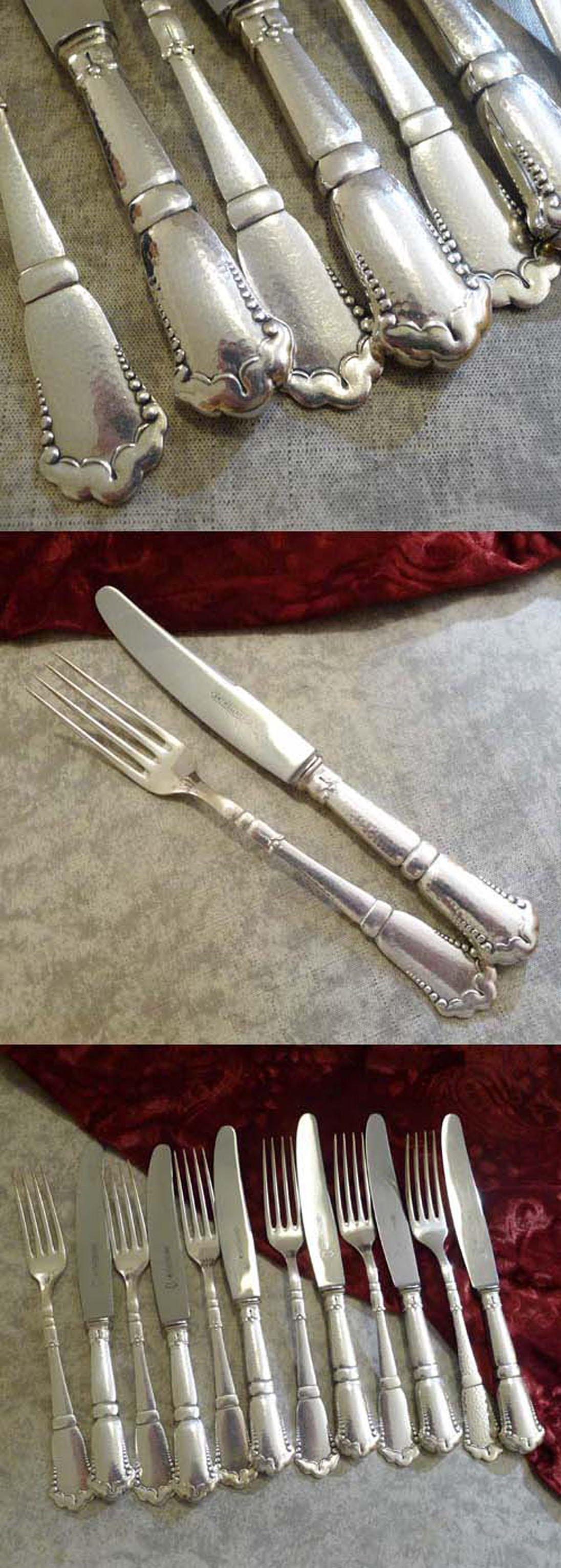 Wellner 344 Hammerschlag Dessertbesteck  6 Personen versilbert