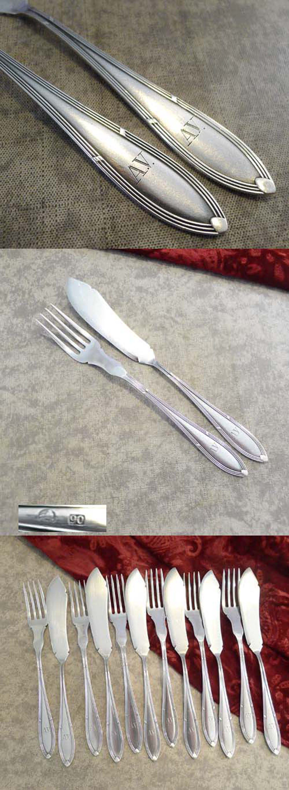 Heinrich A. Erbe Jugendstil Fischbesteck 6 Personen 90 versilber