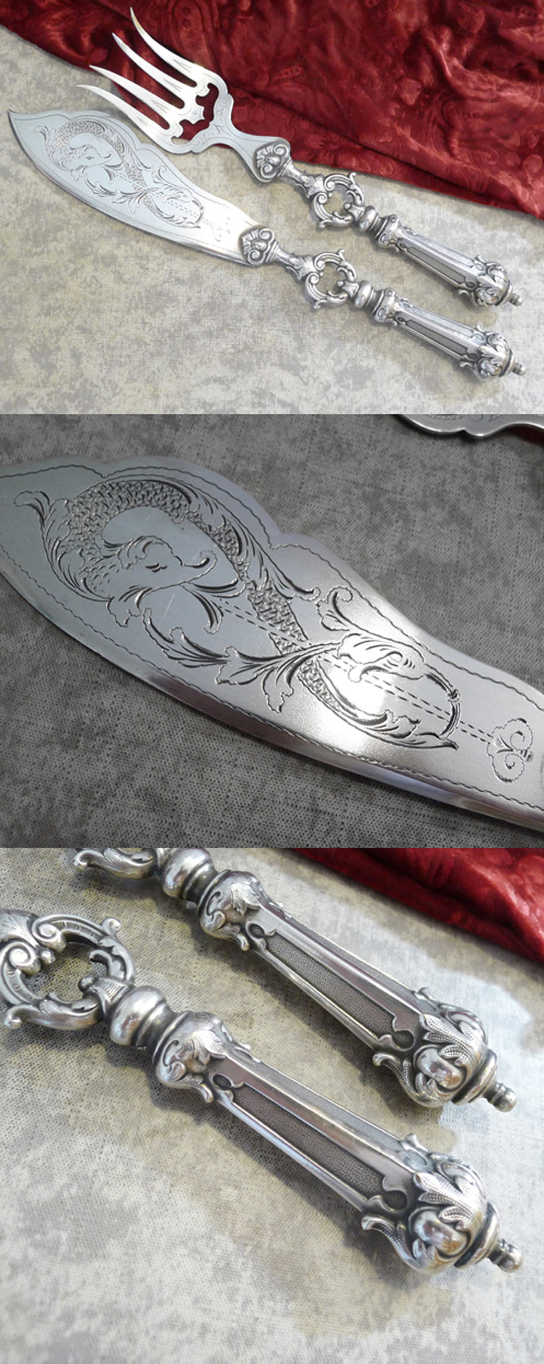 wuchtiges, barockes Fischvorlegebesteck 33cm