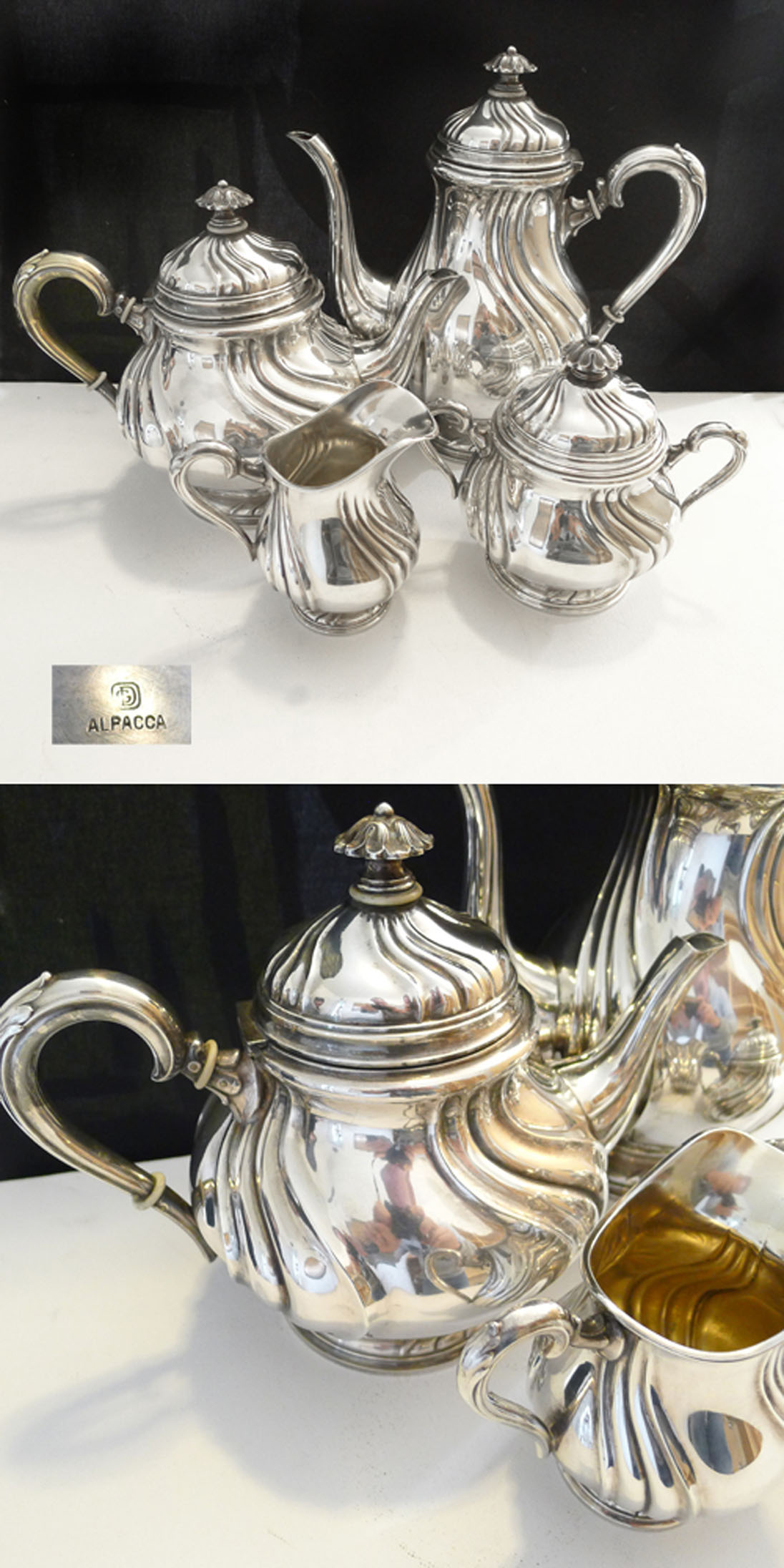 grosses Chippendale Tee- und Kaffeeservice versilbert