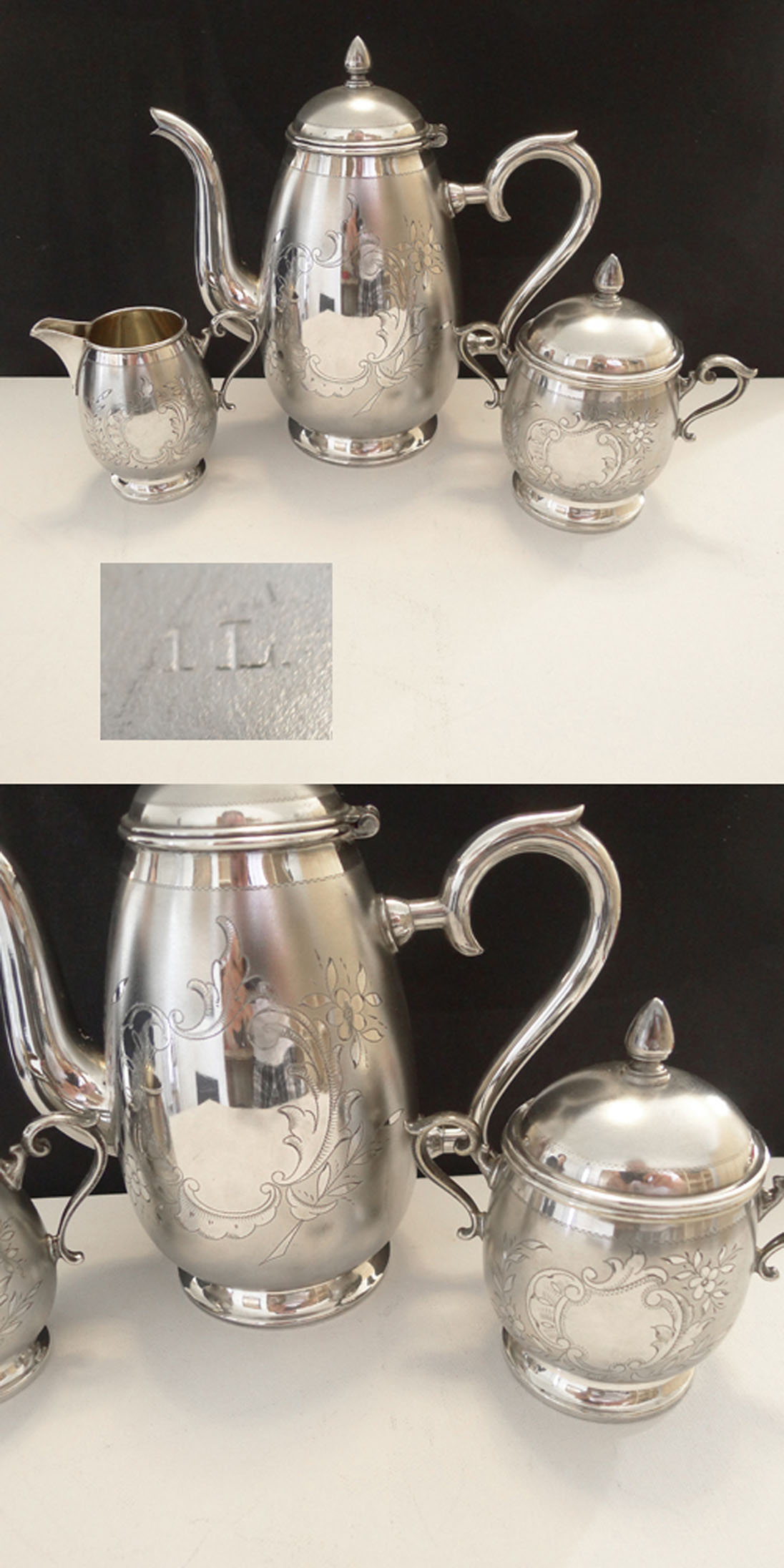 altes Kaffeeservice 3 tlg Metall versilbert