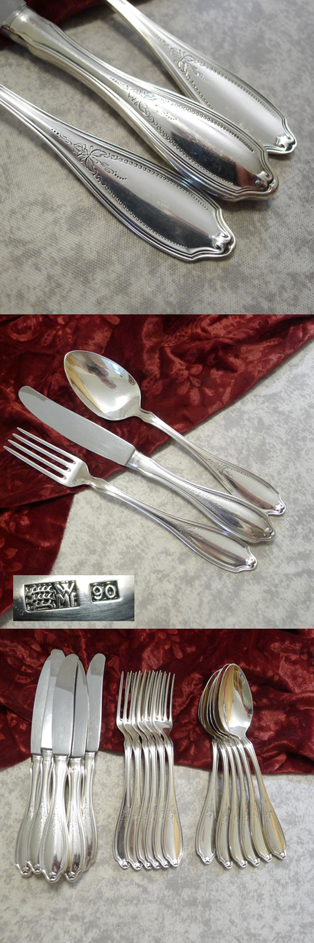 WMF Englische Rose Tafelbesteck 6 Personen 90 versilbert