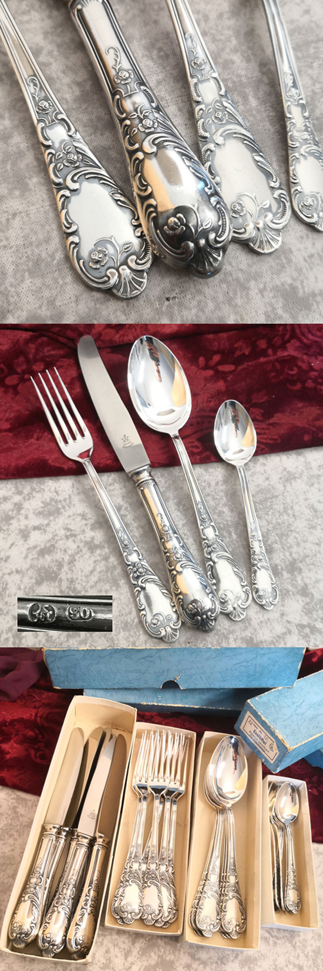 Rokoko 6 Personen Tafelbesteck 90 versilbert