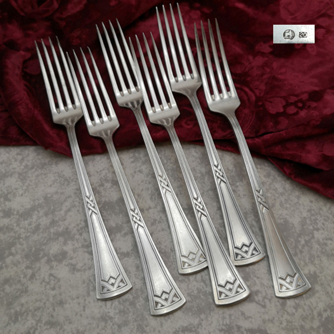 Erbe Ideal Jugendstil 6 Tafelgabeln 20 versilbert