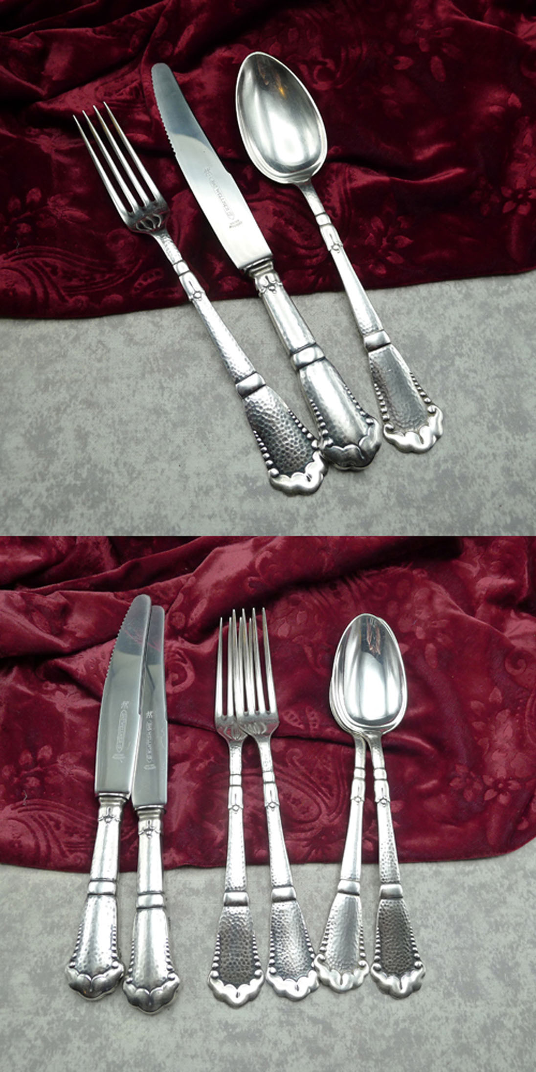 Wellner 344 Hammerschlag Tafelbesteck 2 Personen versilbert
