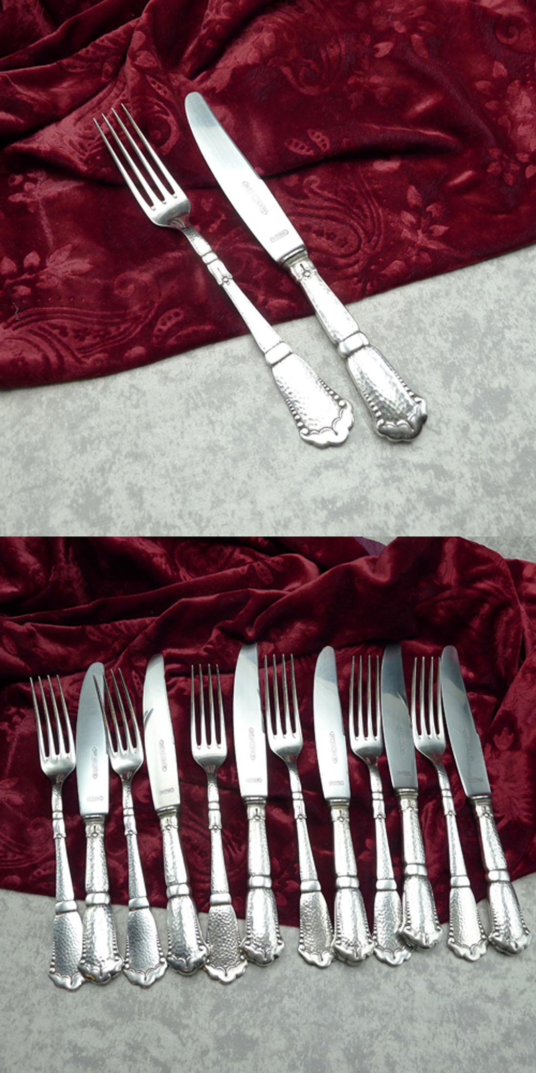 Wellner 344 Hammerschlag Dessertbesteck  6 Personen versilbert