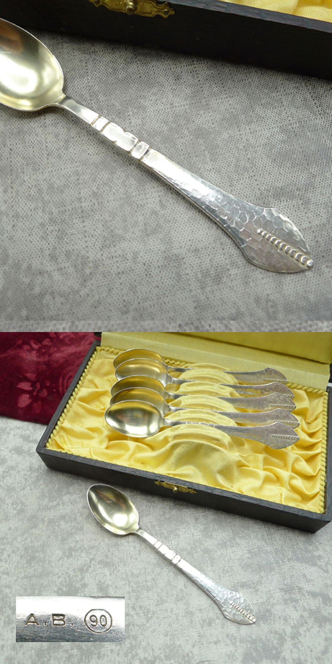 6 Teelöffel Hammerschlag AB 90 versilbert