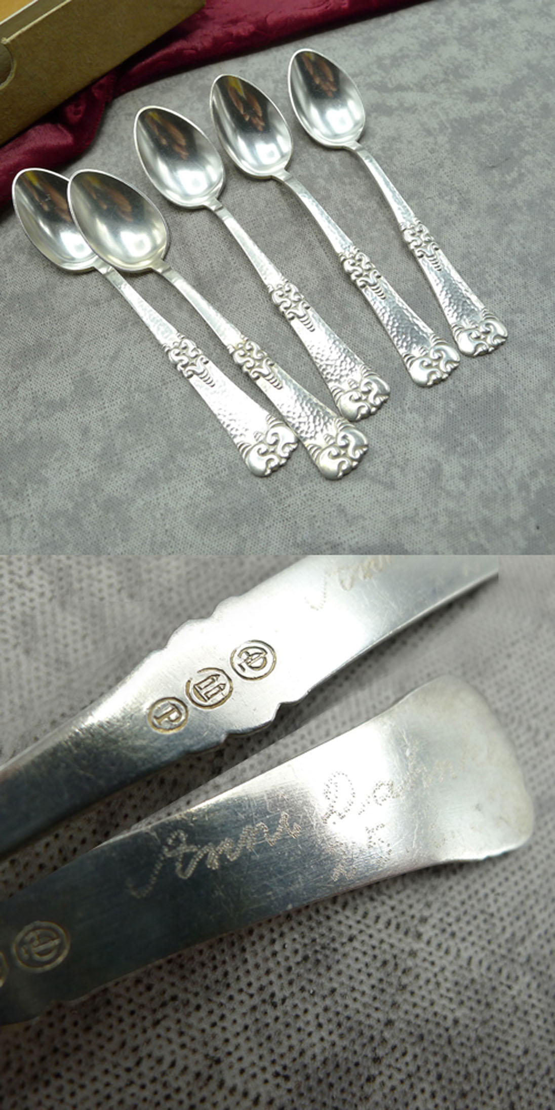 5 Teelöffel Dänemark Hammerschlag versilbert