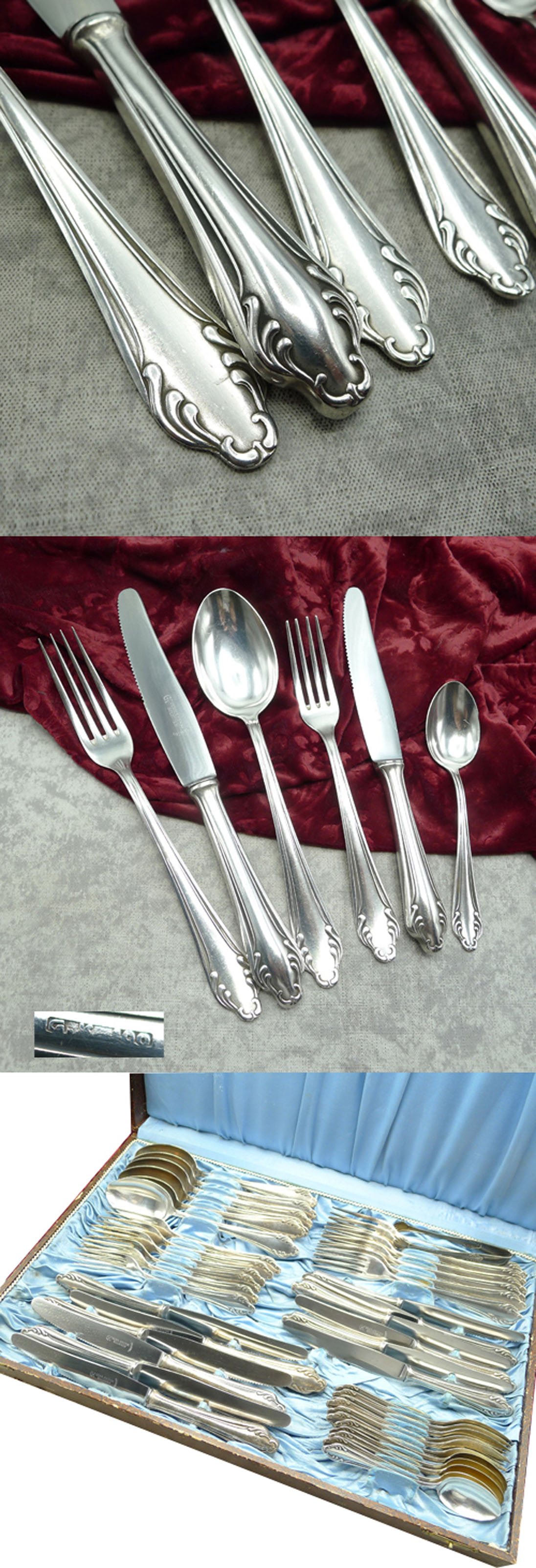 Barockes 6 Personen Tafel- und Dessertbesteck 90 versilbert