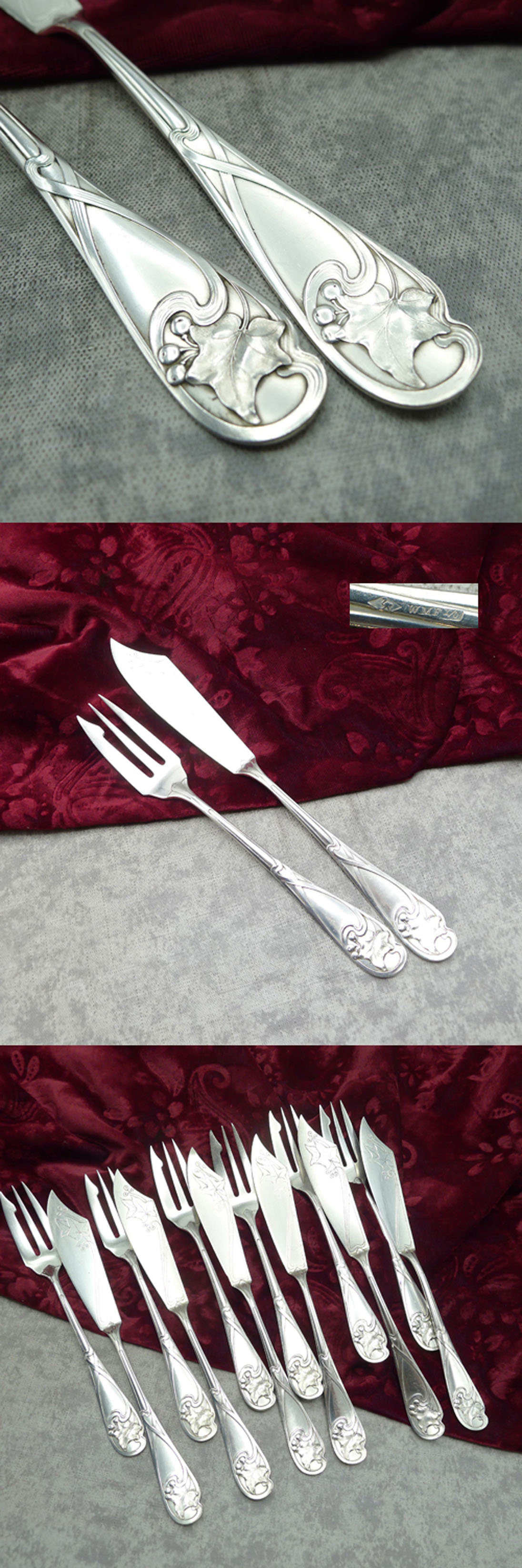 WMF 29 Efeu Jugendstil Fischbesteck 6 Personen versilbert