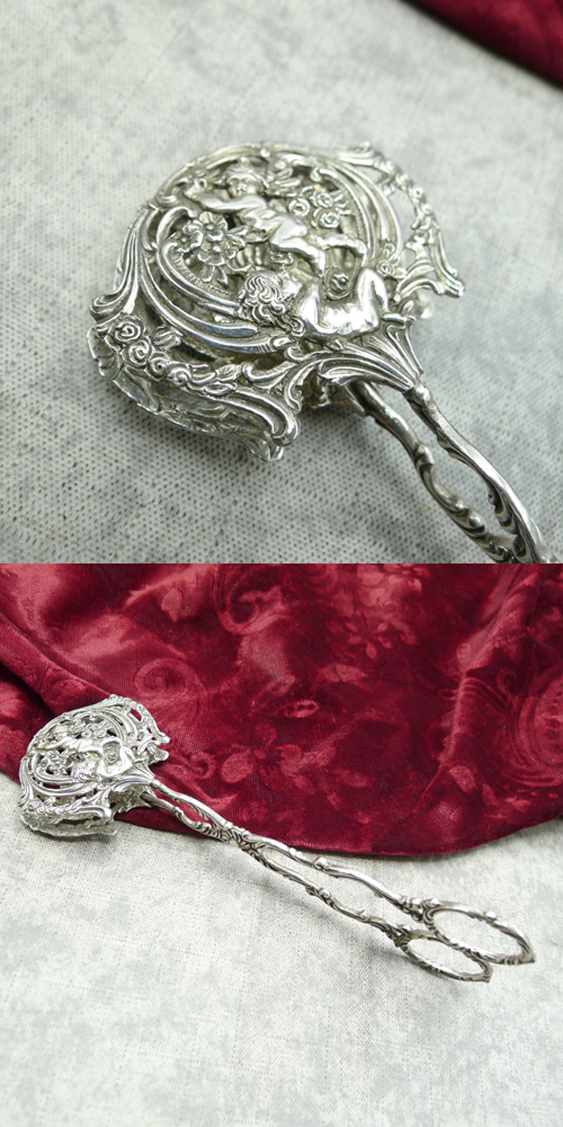 Hildesheimer Rose mit Putto Gebäckzange 835 Silber