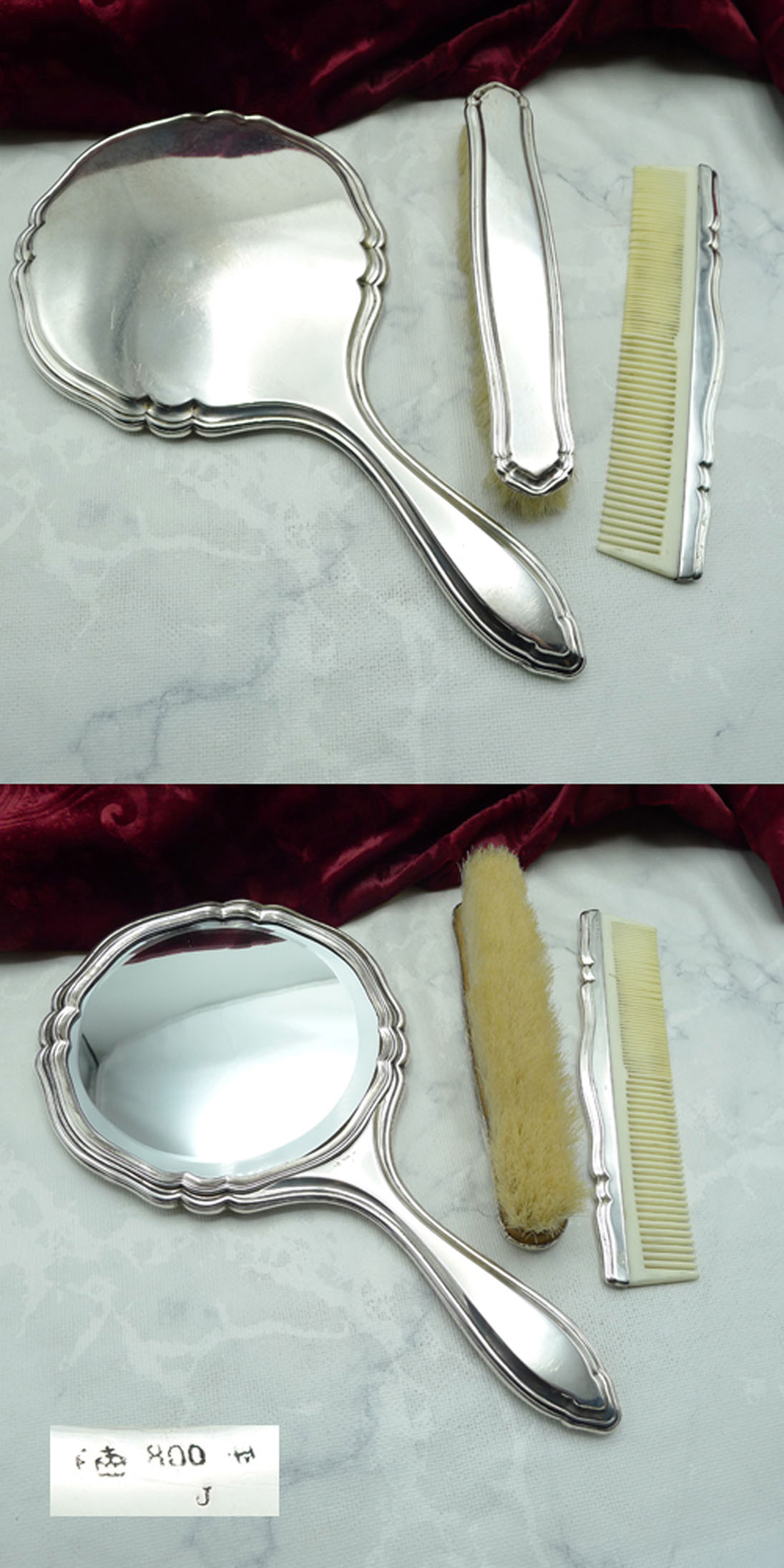Handspiegel, Kamm und Bürste 800 Silber Chippendale