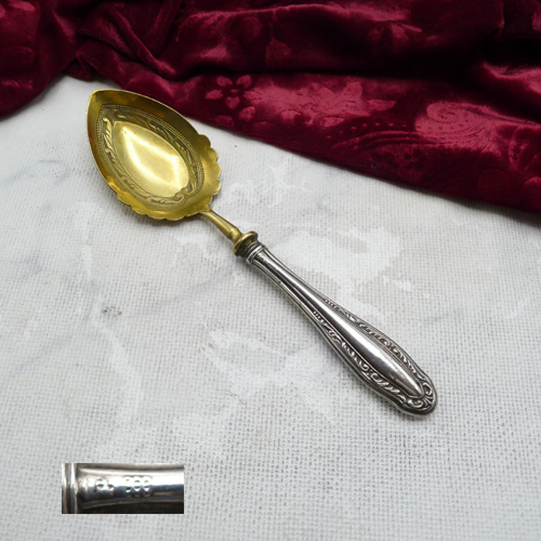 Sahnelöffel mit 800 Silber Heftgriff
