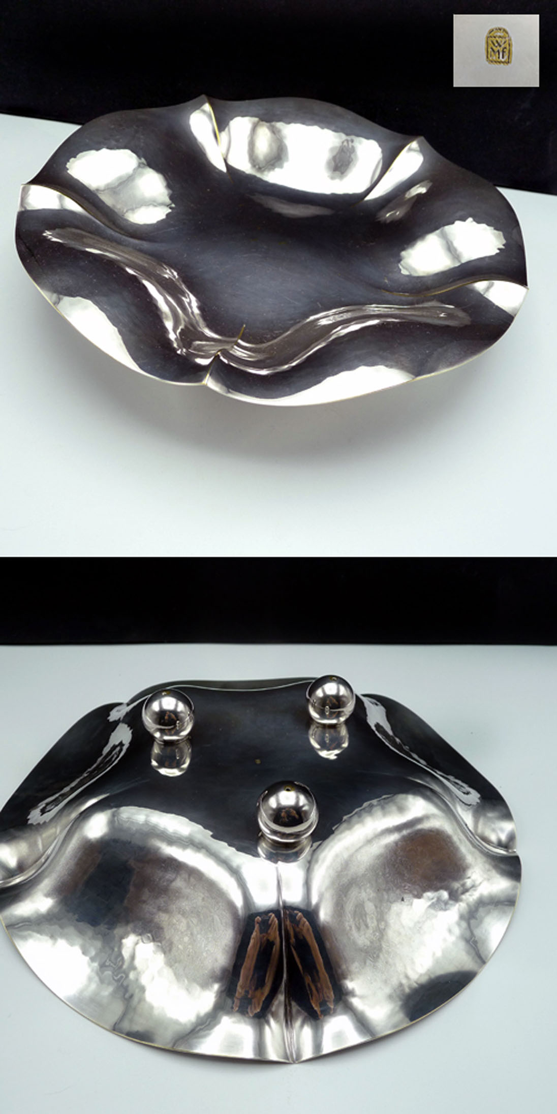 WMF Art Deco Schale Hammerschlag, Kugelfüße versilbert