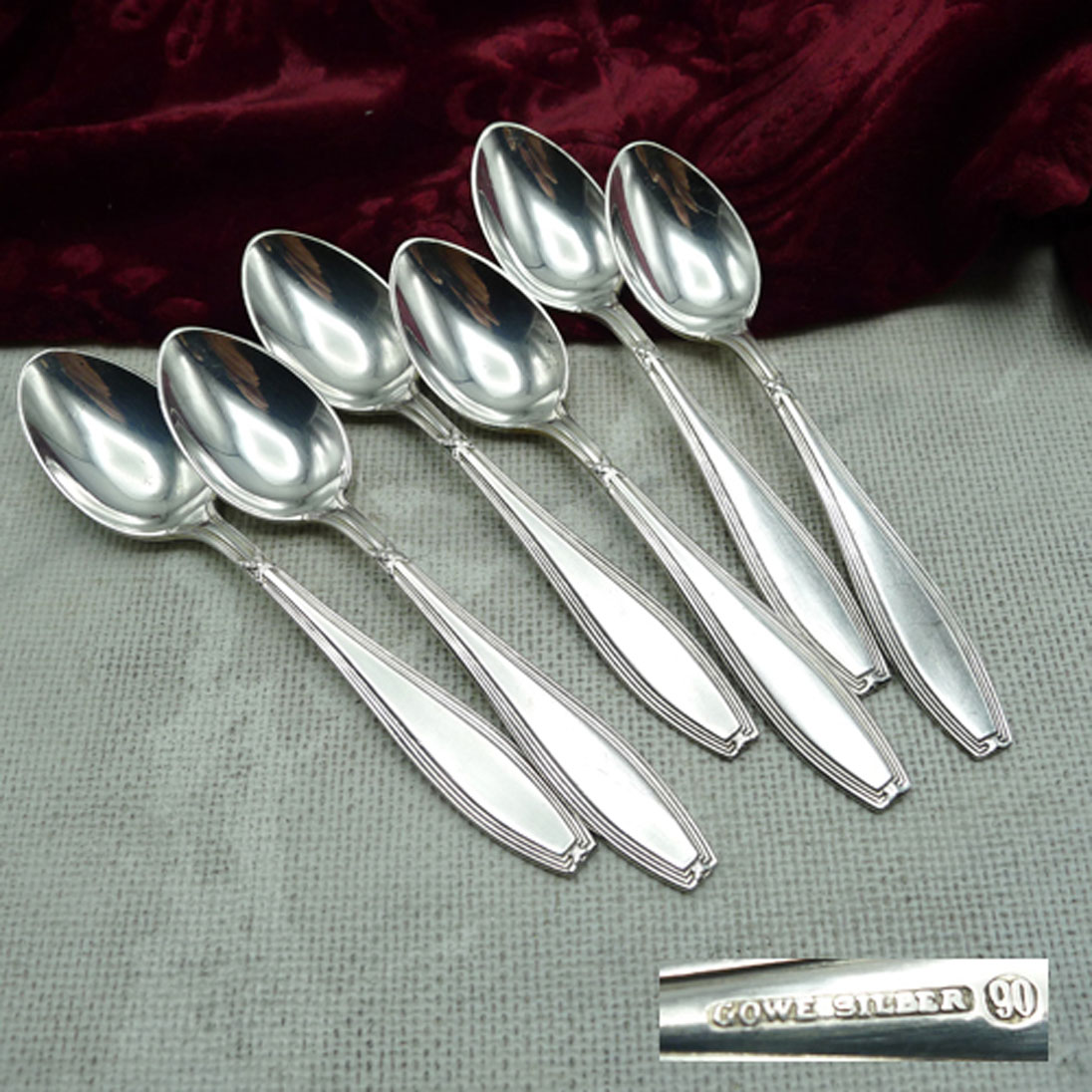 OKA / GOWE 108 Kreuzband 6 Mokkalöffel 11cm 90 versilbert