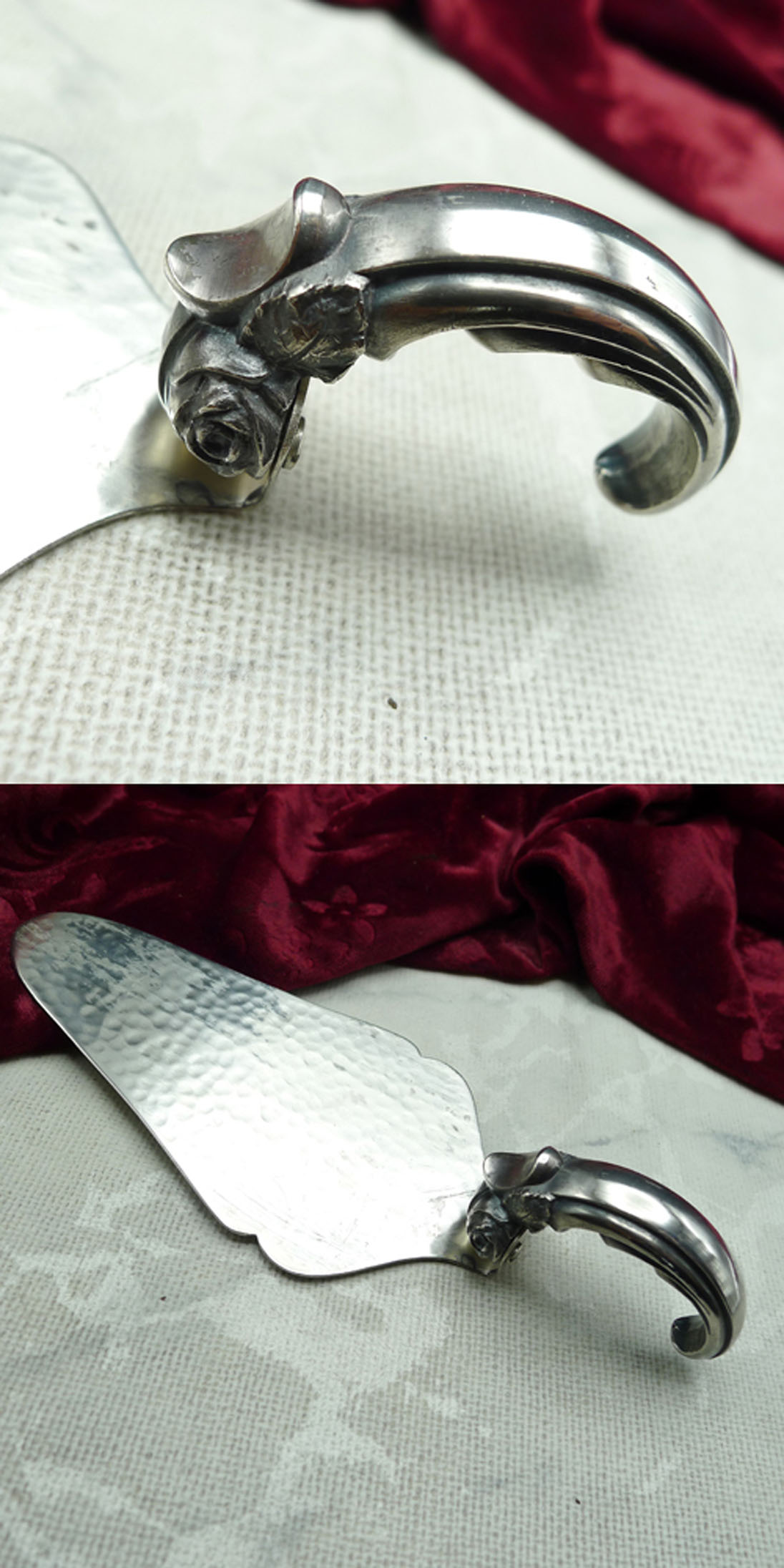 Gebäckheber Hammerschlag voller Griff mit Rosen versilbert