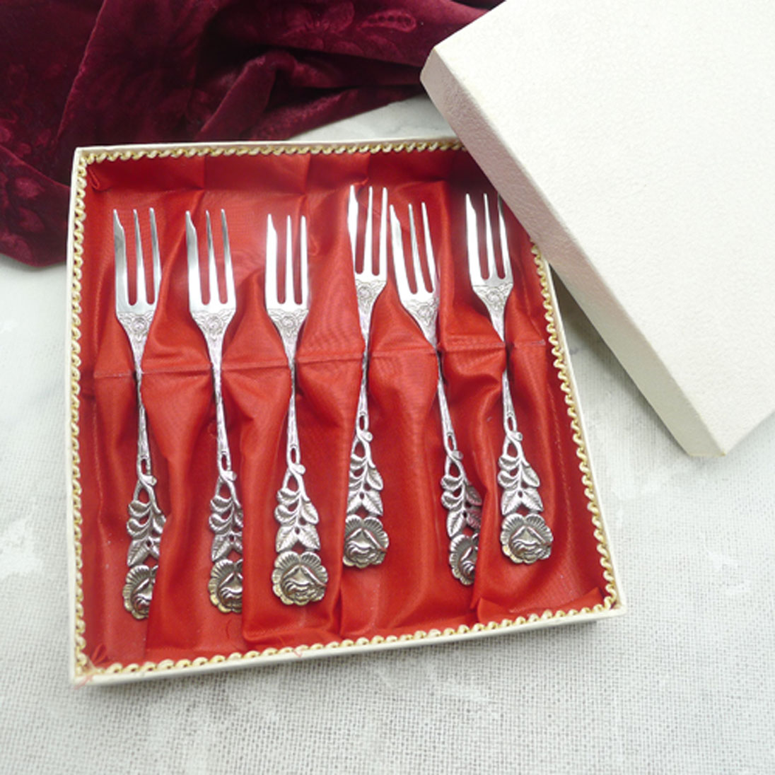Hildesheimer Rose 6 Kuchengabeln Antiko 800 Silber