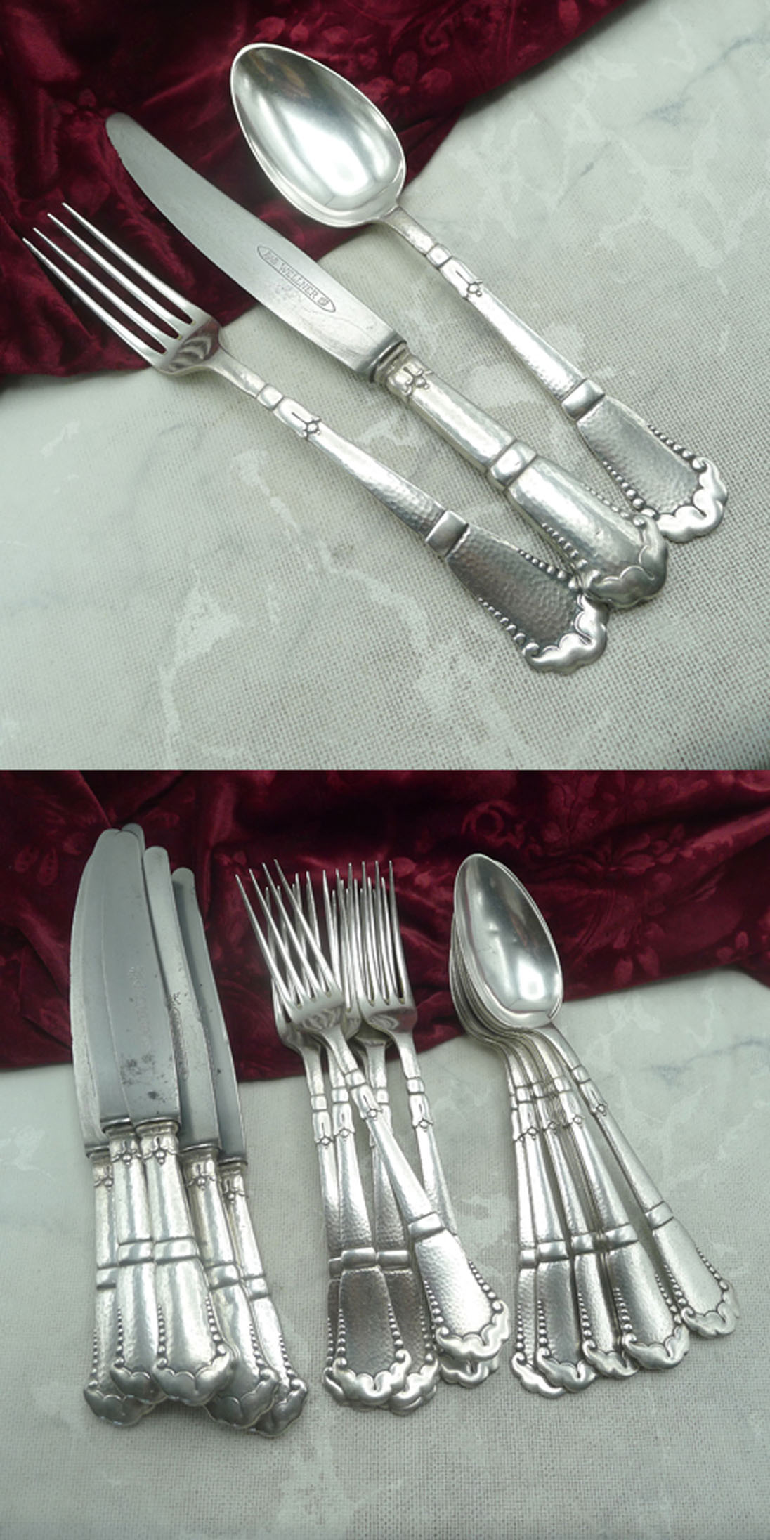 Wellner 344 Hammerschlag Tafelbesteck 6 Personen versilbert
