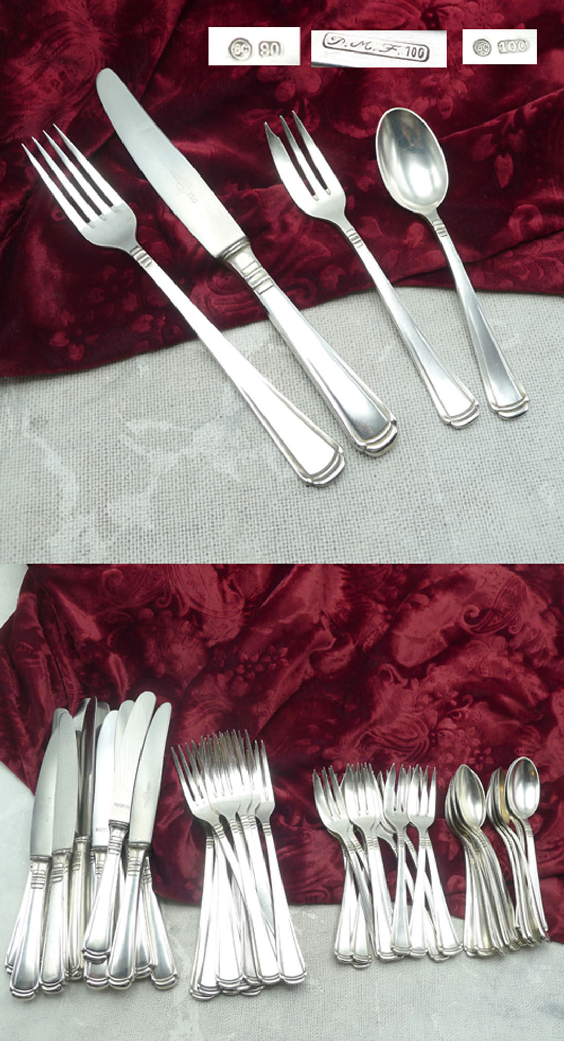 Art Deco Dessert- und Kaffeebesteck 12 Personen BG 90/100 versilbert