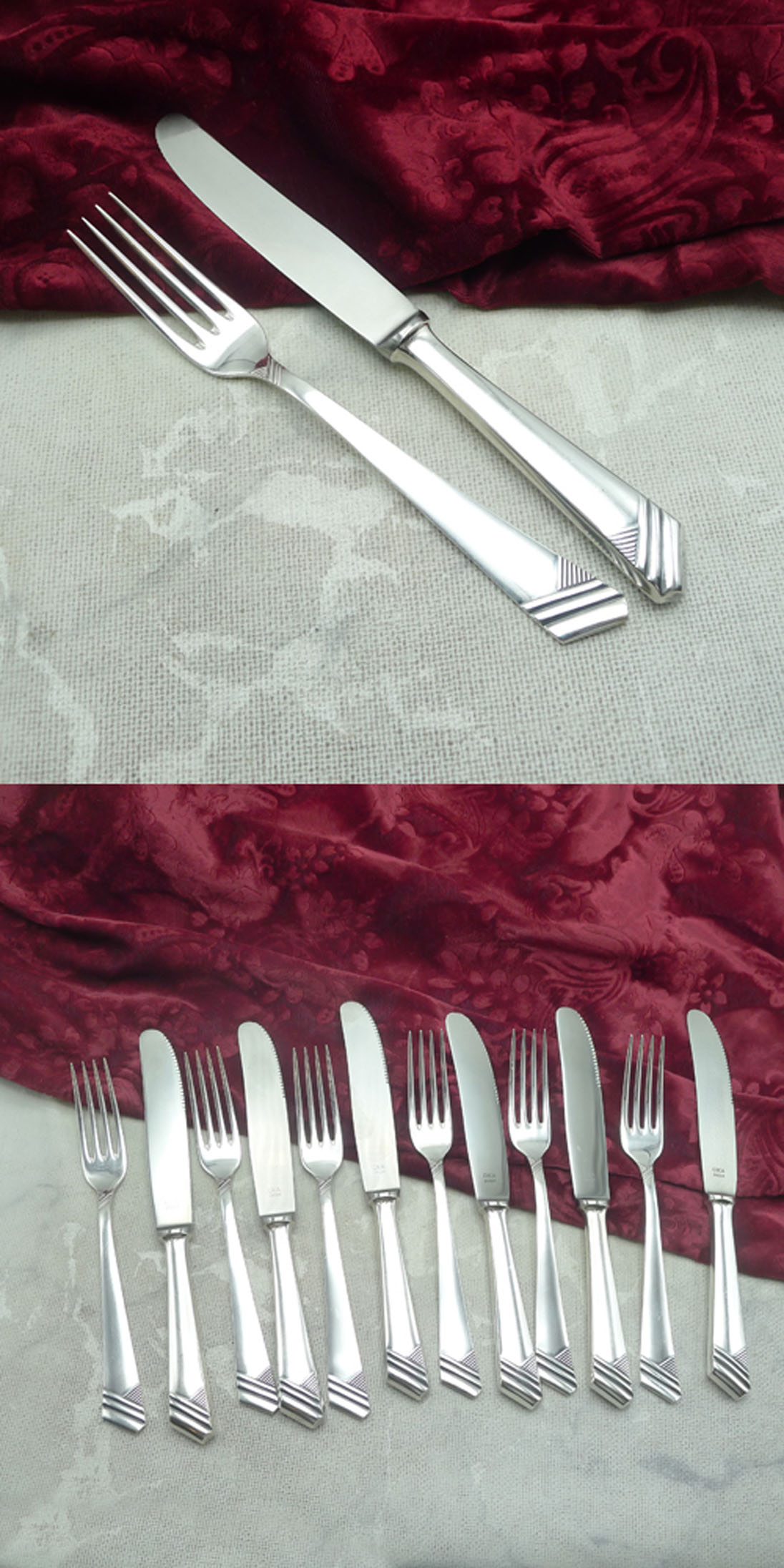 OKA 129 Art Deco Dessertbesteck 6 Personen 90 versilbert NEU