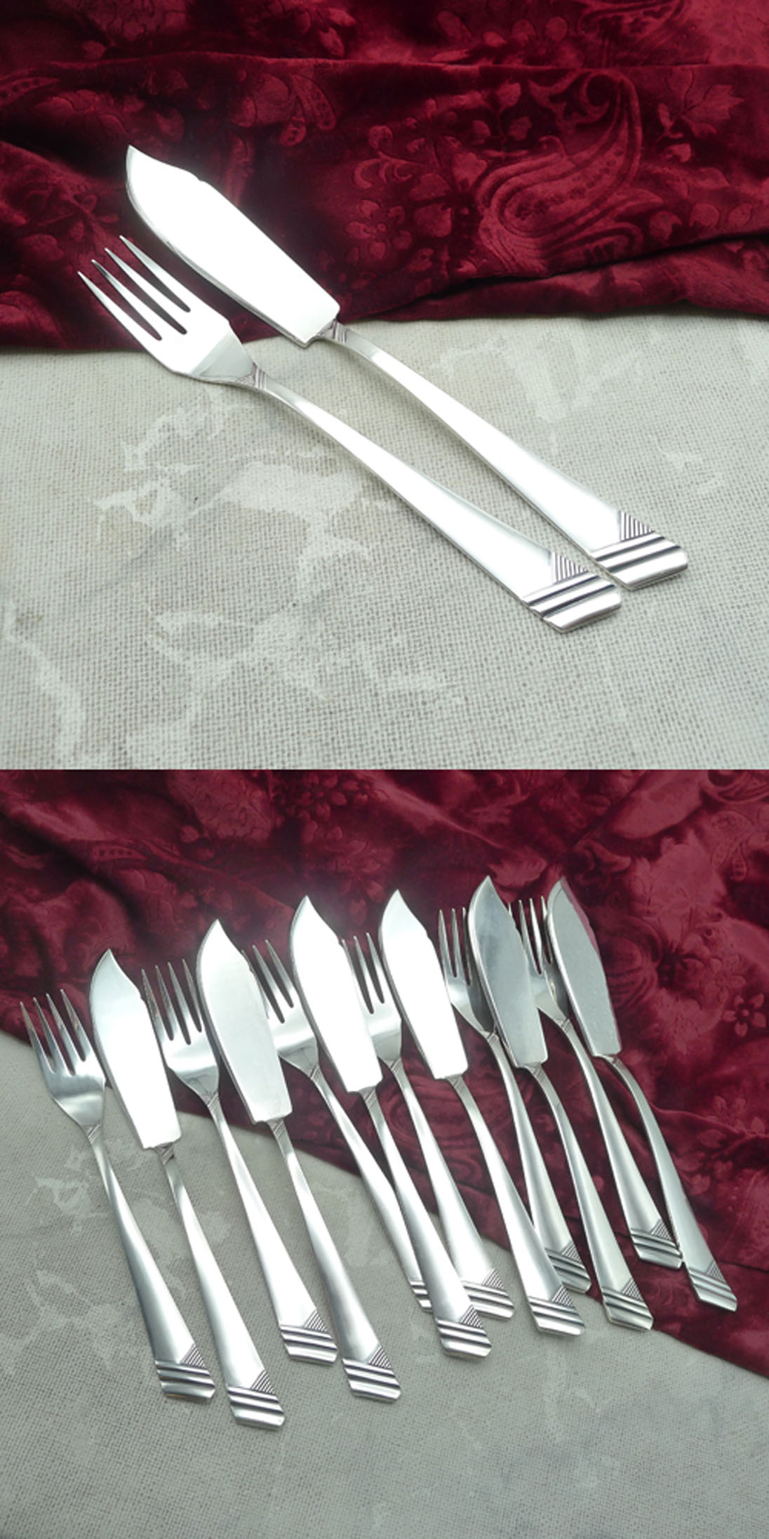OKA 129 Art Deco Fischbesteck 6 Personen 90 versilbert NEU