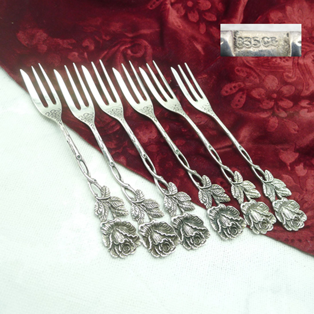 Hildesheimer Rose 6 Kuchengabeln 835 Silber