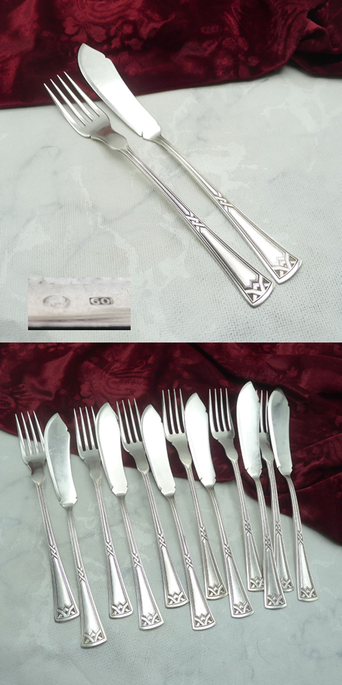 Erbe Ideal Jugendstil Fischbesteck 6 Personen 60 versilbert