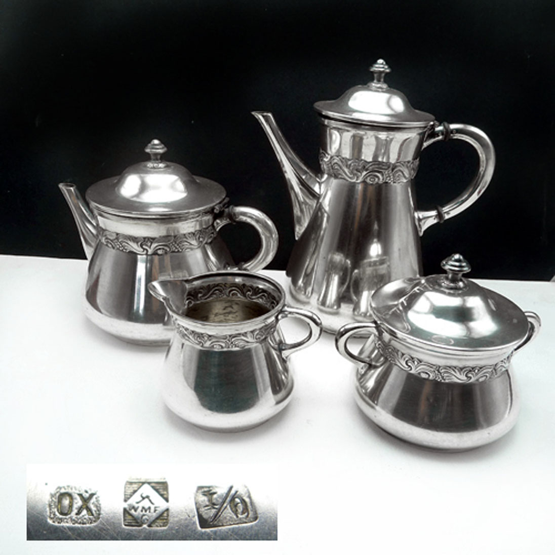 WMF Jugendstil Tee- und Kaffeeservice versilbert