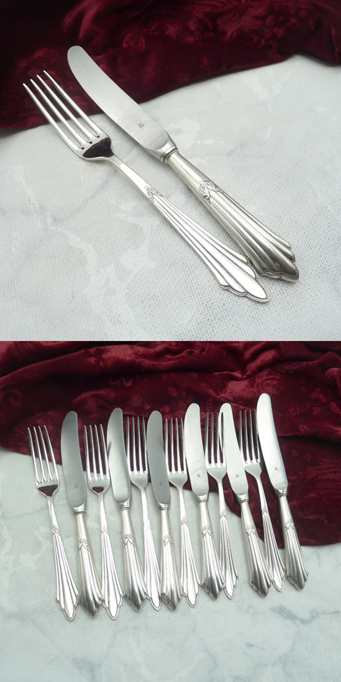WMF 900 Fächer Dessertbesteck 6 Personen 90 versilbert