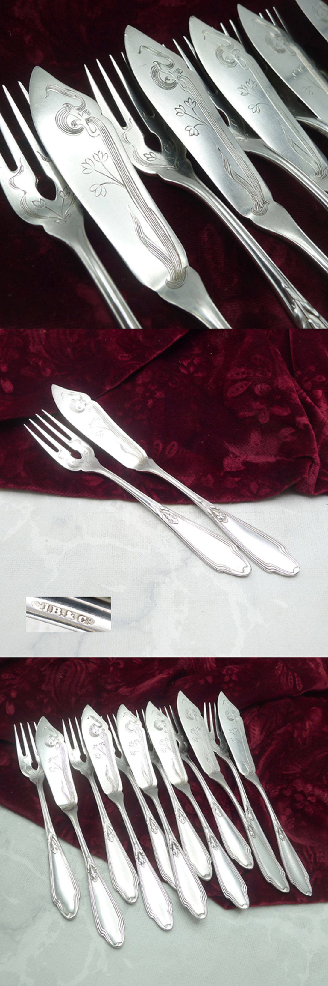 Jugendstil Fischbesteck Lilie 6 Personen 60 versilbert