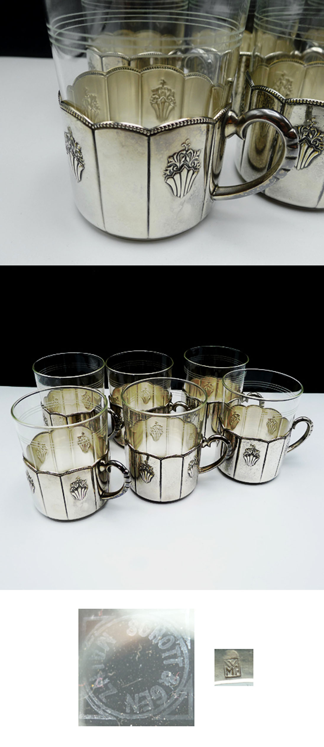 WMF Fächer 6 Teeglashalter mit Glas versilbert