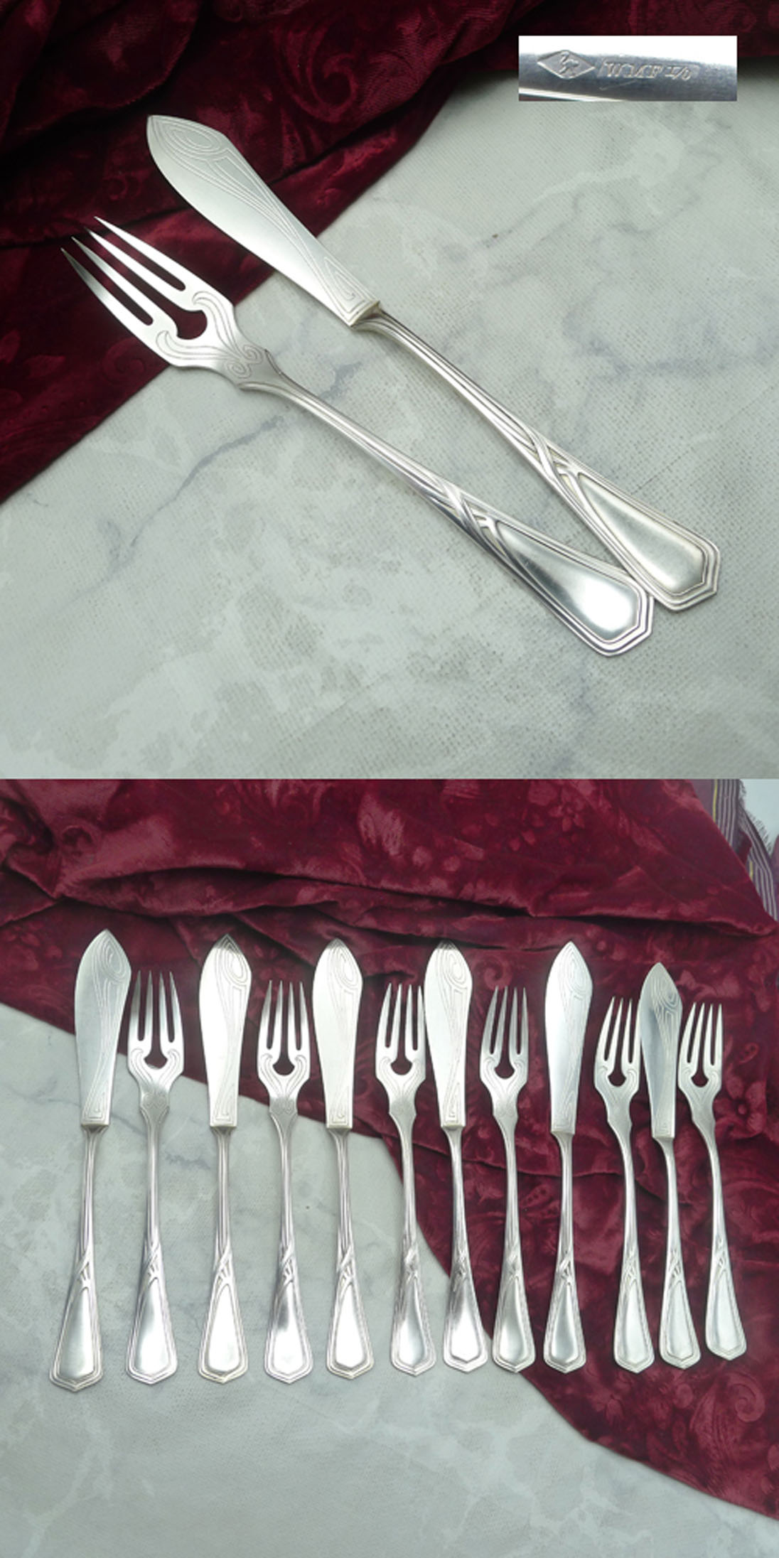 WMF 37 Jugendstil Fischbesteck 6 Personen versilbert