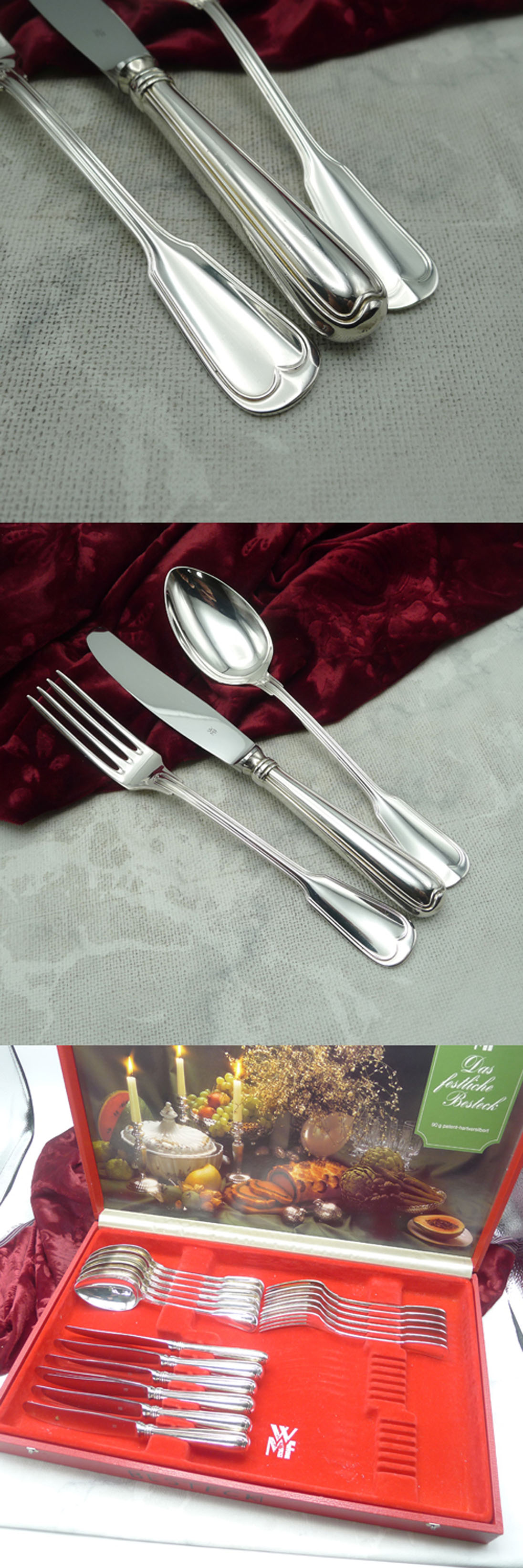 WMF Augsburger Faden Tafelbesteck 6 Personen 90 versilbert
