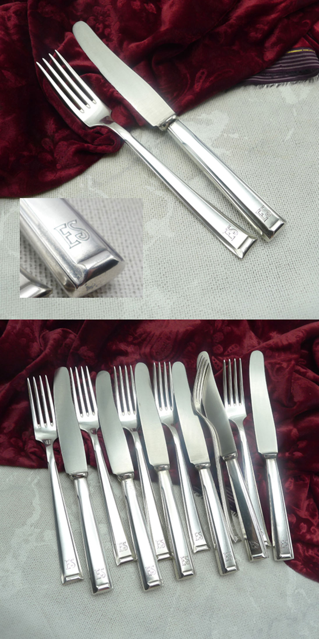 Bruckmann 665 Schwaben Dessertbesteck "ES" 6 Personen 90 versilbert