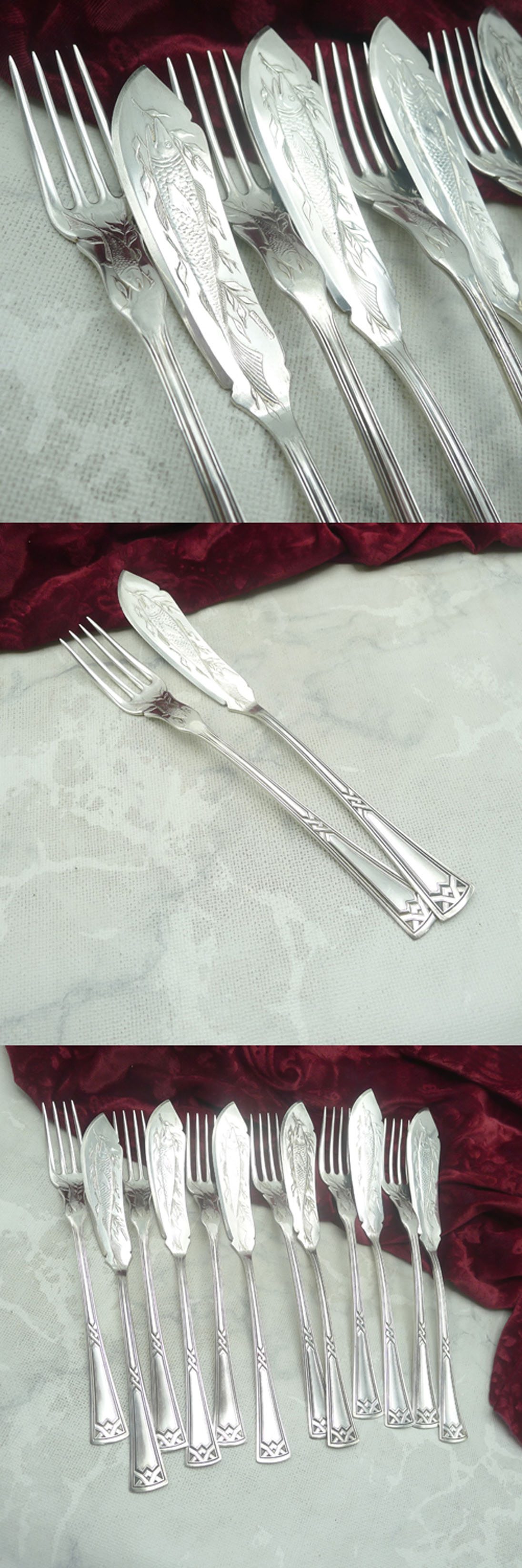 Erbe Ideal Jugendstil Fischbesteck 6 Personen 20 versilbert