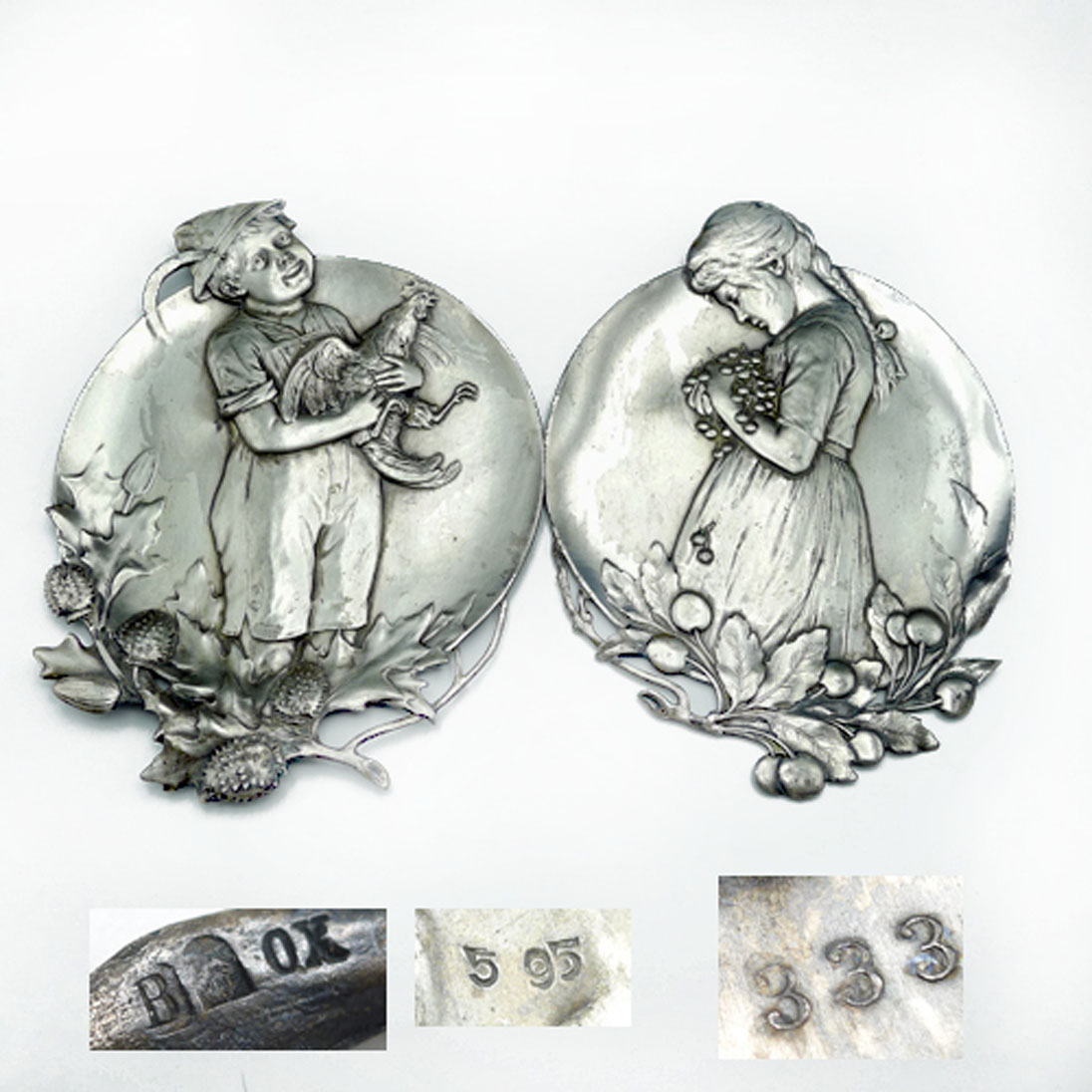 WMF Jugendstil Paar figürliche Schalen versilbert